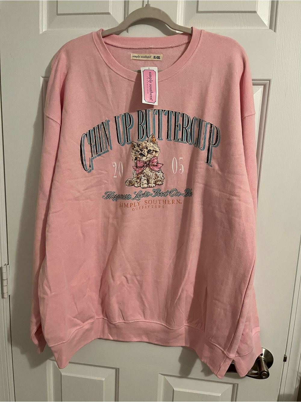Simply Southern Pink 'Chin Up Buttercup' Graphic Sweatshirt Read Description